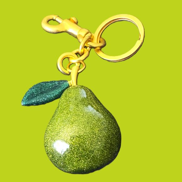Elegant Green Large Pear Bag Charm/Key Chain with Gold Hardware NWOT - Picture 7 of 10